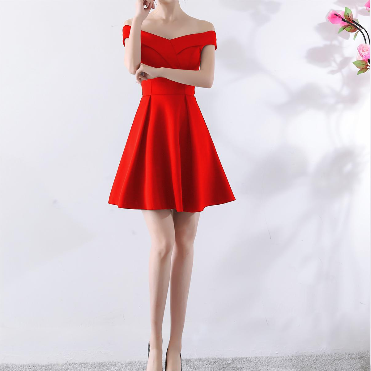 商品No.K0062【購入商品】トーストドレス 花嫁 春 結婚式 夏 赤 ショート オフショルダー ウェディングドレス