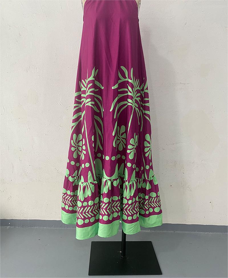 商品No.K0052【購入商品】リゾート ワンピース春用プリント ノースリーブ ルーズフィット ホルタードレス バックレス  レディースドレス