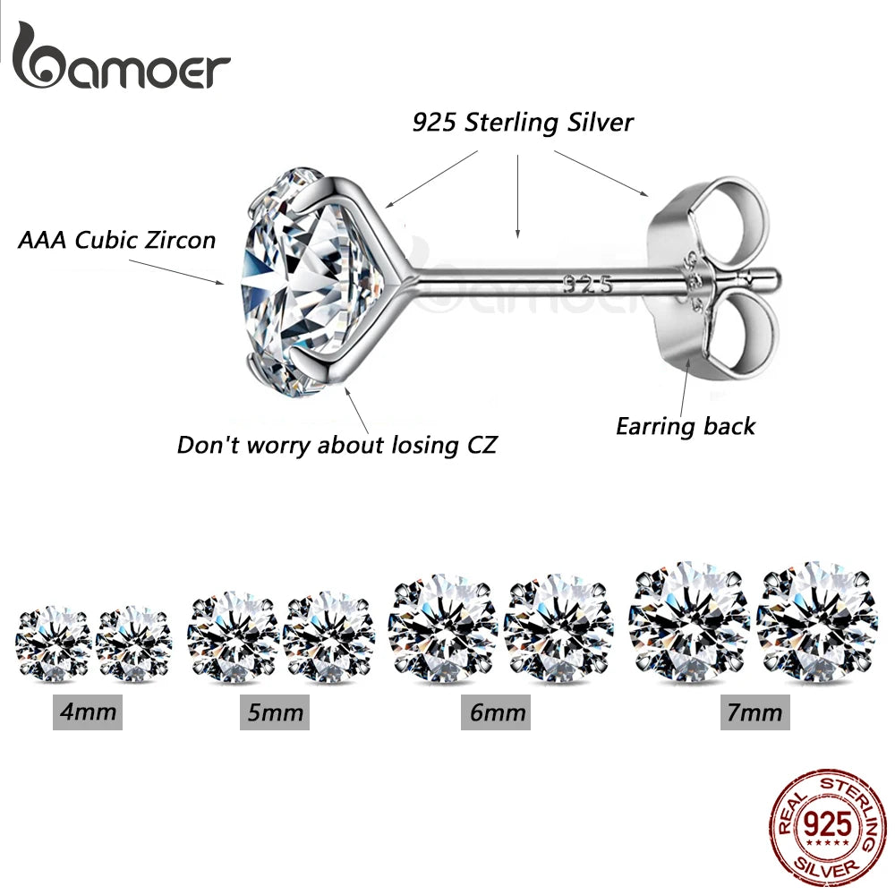 商品No.K0256【購入商品】BAMOER-女性用スターリングシルバーイヤリング,小さなイヤリング,925スターリングシルバー,エナメル,キュービックジルコニア,ジルコニア,低刺激性,4mm,5mm,6mm,7mm,Bse166
