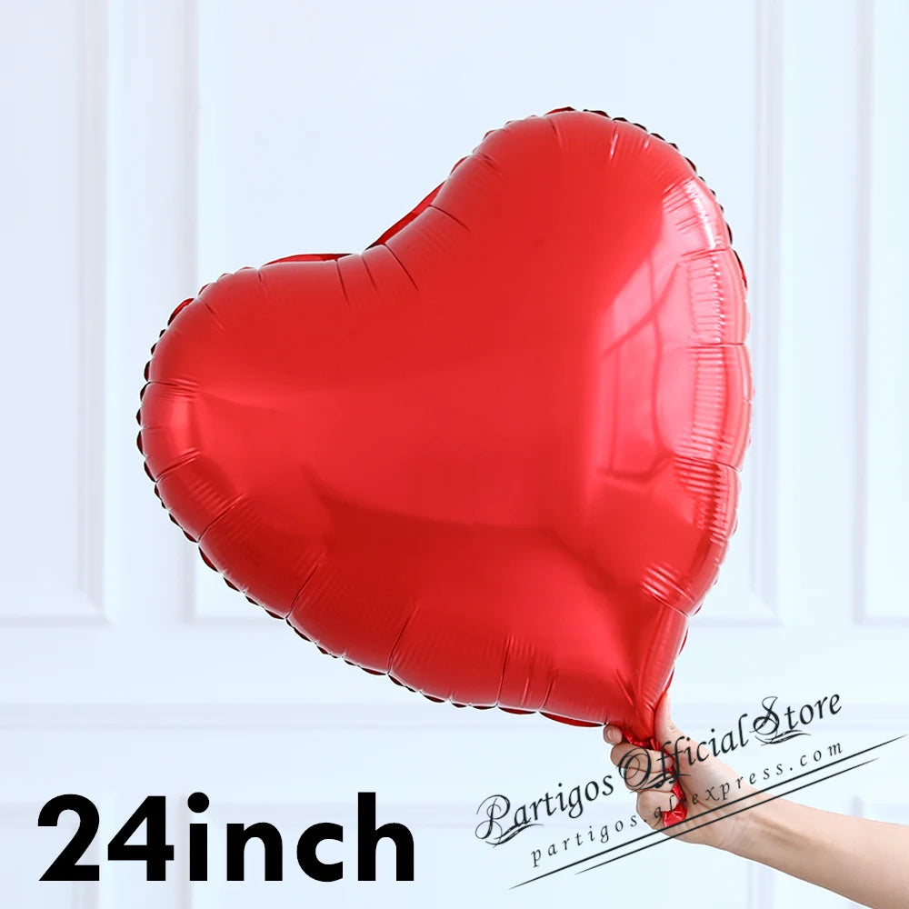 商品No.K00310(購入商品) 5個セット 5/10/18/24インチ(約75cm)赤いハート型バルーン ヘリウム対応 フィルム風船|結婚式・バレンタイン・パーティー・ブライダル装飾に
