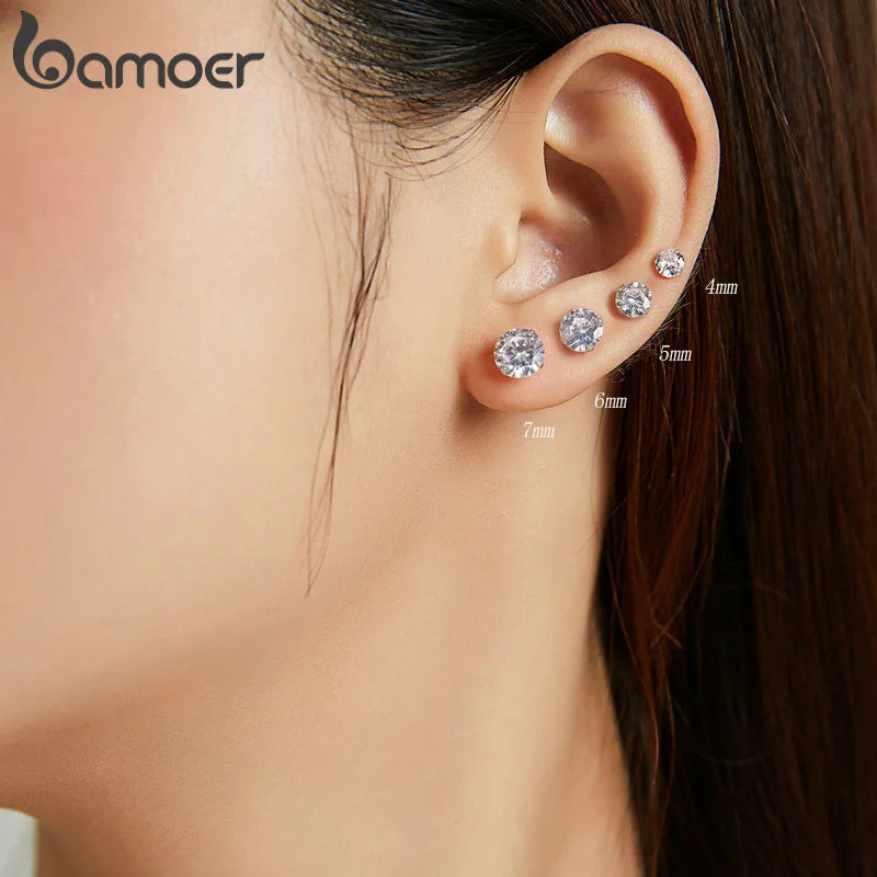 商品No.K0256【購入商品】BAMOER-女性用スターリングシルバーイヤリング,小さなイヤリング,925スターリングシルバー,エナメル,キュービックジルコニア,ジルコニア,低刺激性,4mm,5mm,6mm,7mm,Bse166