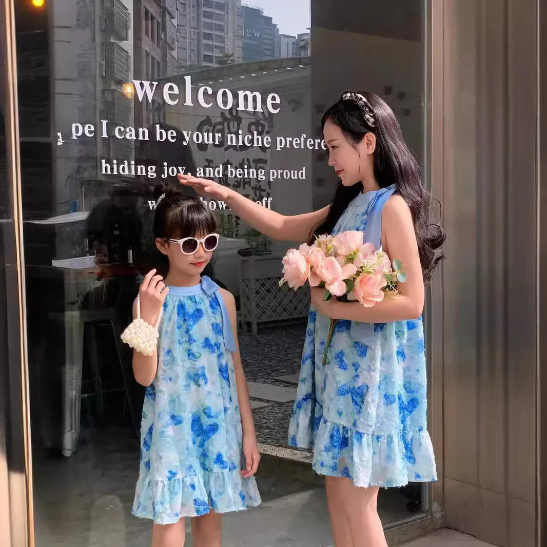 商品No.K0250【購入商品】ワンピース 親子( レディース キッズ) ペアルック ハワイ 結婚式 沖縄 グァム オーストラリア リゾートドレス 色: ブルーサイズ:girl  90~150  ladies  S~L