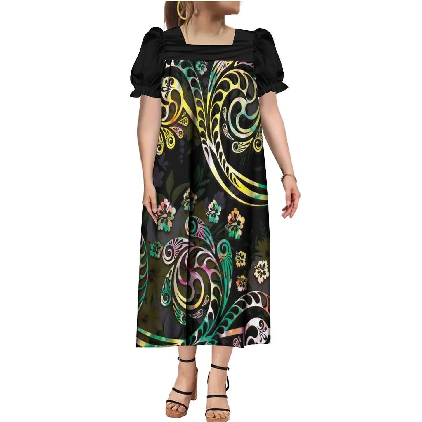 商品No.K0154【購入商品】アロハシャツ 家族(メンズ レディース キッズ) ペアルック ハワイ 結婚式 沖縄 グァム オーストラリア リゾートドレス 色: 黒マルチカラー サイズ:9XL(10L)まで