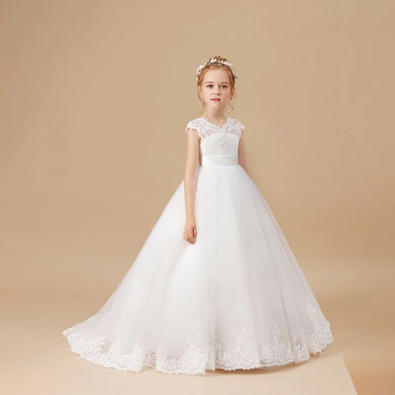 商品No.K00319(購入商品) 「ベビー・キッズ用プリンセスドレス - サテン&レースアップリケが華やかなドレス。結婚式・誕生日・パーティー・ファーストコミュニオンに最適」