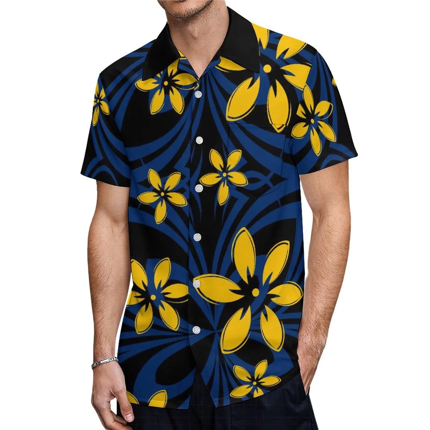 商品No.K0156【購入商品】アロハシャツ 家族(メンズ レディース キッズ) ペアルック ハワイ 結婚式 沖縄 グァム オーストラリア リゾートドレス 色: ブラック×ネイビーサイズ:9XL(10L)まで