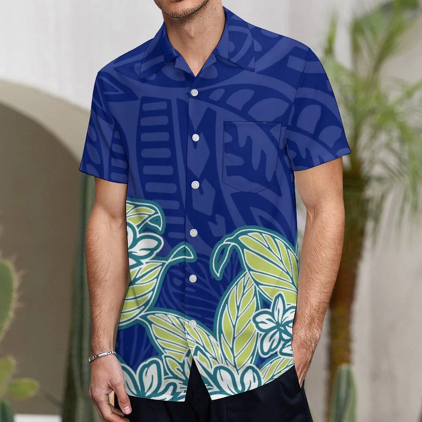 商品No.K0126【購入商品】アロハシャツ 家族(メンズ レディース キッズ) ペアルック ハワイ 結婚式 沖縄 グァム オーストラリア リゾートドレス 色: ブルー×葉模様 サイズ:9XL(10L)まで