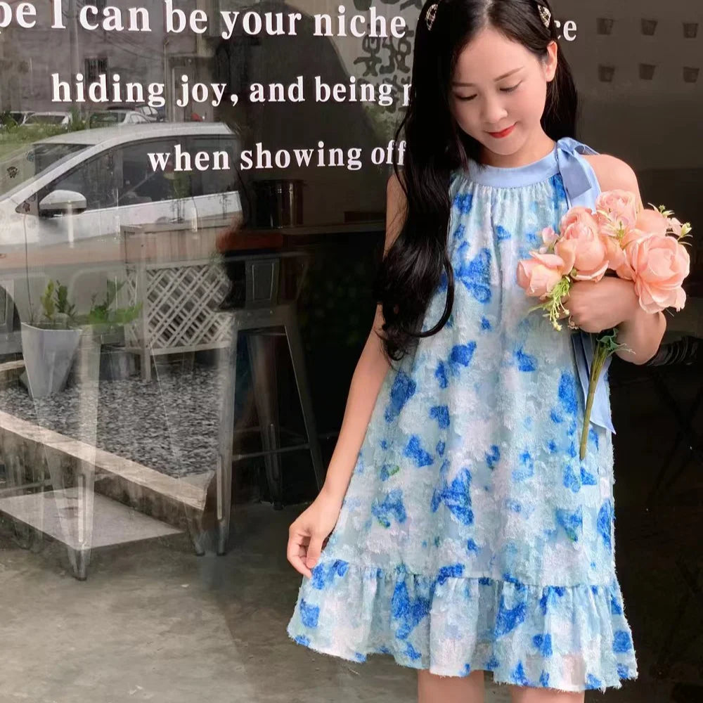 商品No.K0250【購入商品】ワンピース 親子( レディース キッズ) ペアルック ハワイ 結婚式 沖縄 グァム オーストラリア リゾートドレス 色: ブルーサイズ:girl  90~150  ladies  S~L