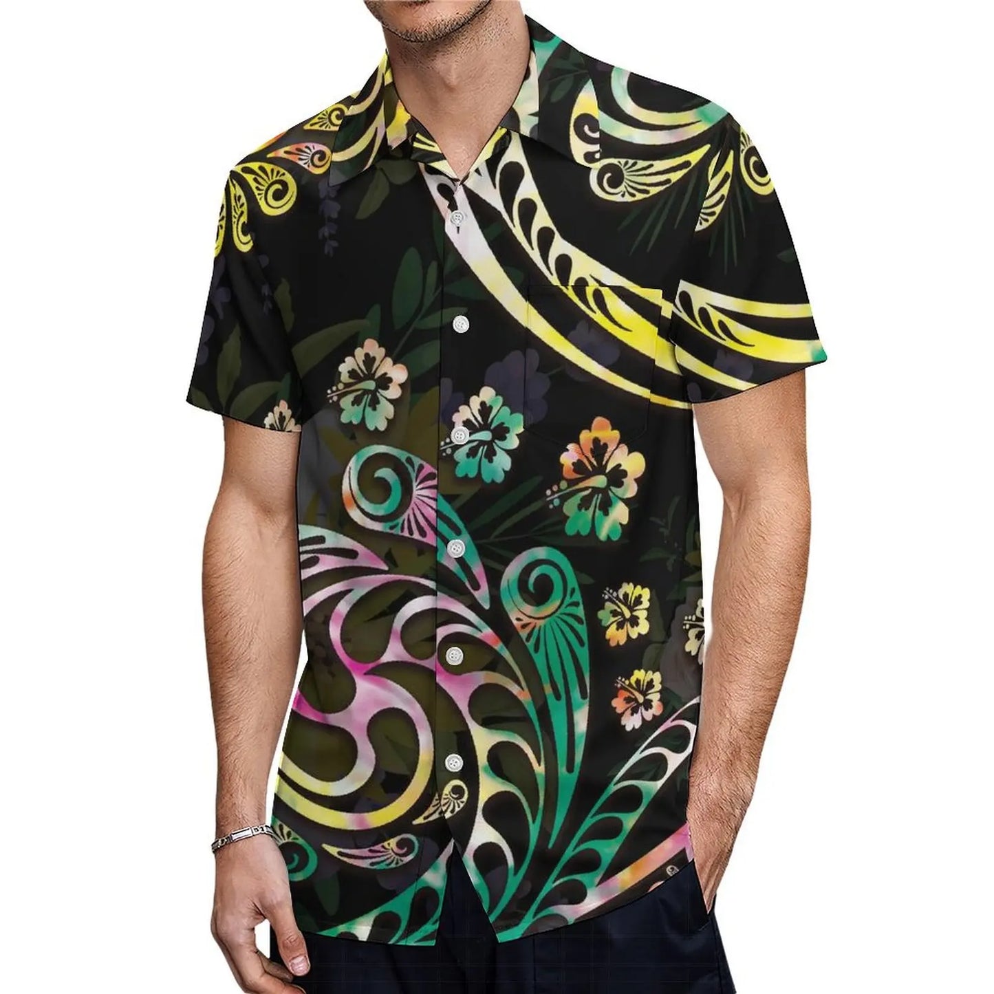 商品No.K0154【購入商品】アロハシャツ 家族(メンズ レディース キッズ) ペアルック ハワイ 結婚式 沖縄 グァム オーストラリア リゾートドレス 色: 黒マルチカラー サイズ:9XL(10L)まで