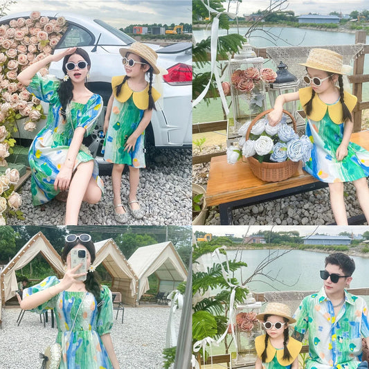 商品No.K0224【購入商品】アロハシャツ 家族(メンズ レディース キッズ) ペアルック ハワイ  沖縄 グァム オーストラリア リゾートドレス 色: ブルーグリーン サイズ: 3XL(4L)まで