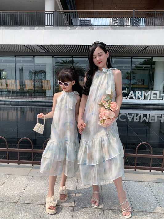 商品No.K0234【購入商品】ワンピース  親子( レディース キッズ) ペアルック ハワイ 結婚式 沖縄 グァム オーストラリア リゾートドレス 色: サイズ:グリーン girl  90~150  ladies  S~L