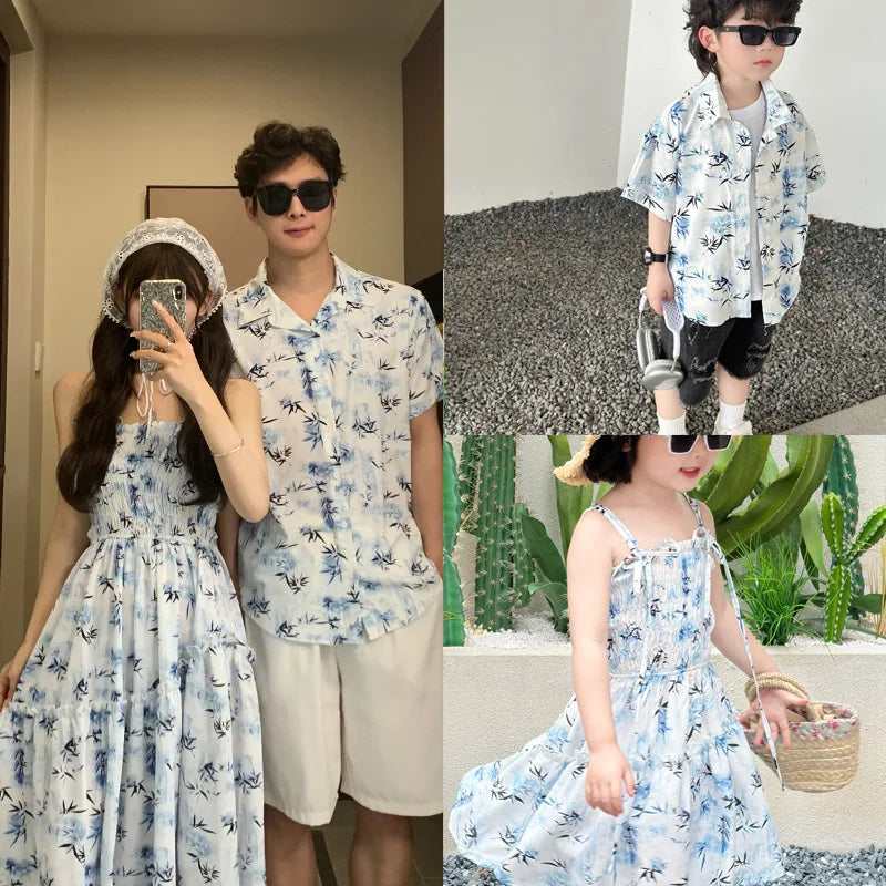 商品No.K0245【購入商品】アロハシャツ 家族(メンズ レディース キッズ) ペアルック ハワイ 結婚式 沖縄 グァム オーストラリア リゾートドレス 色: ブルー サイズ:4XL(5L)まで