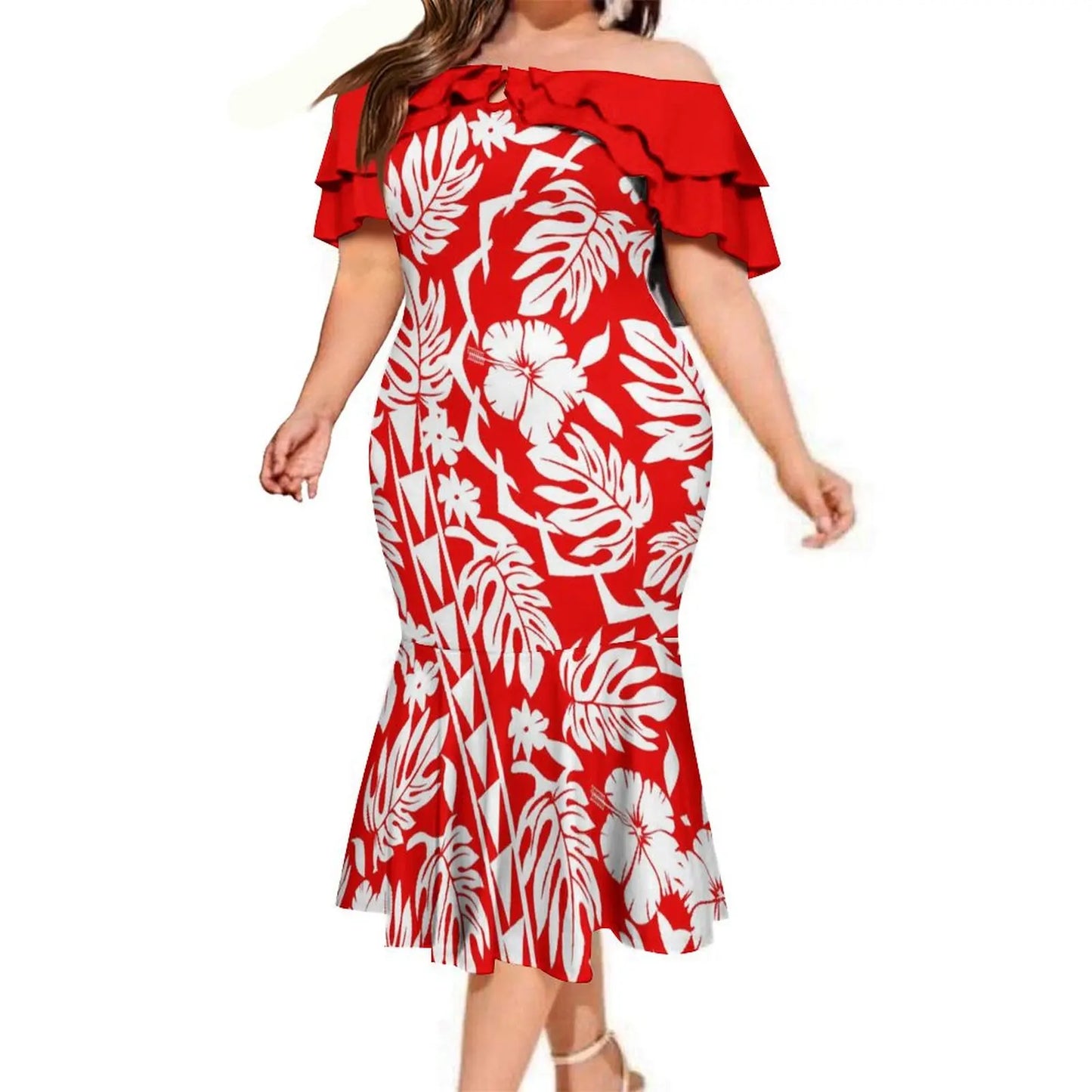 商品No.K0116【購入商品】アロハシャツ ワンピース(メンズ レディース) ペアルック ハワイ 結婚式 沖縄 グァム オーストラリア リゾートドレス 色: レッド サイズ:  9XL(10L)まで