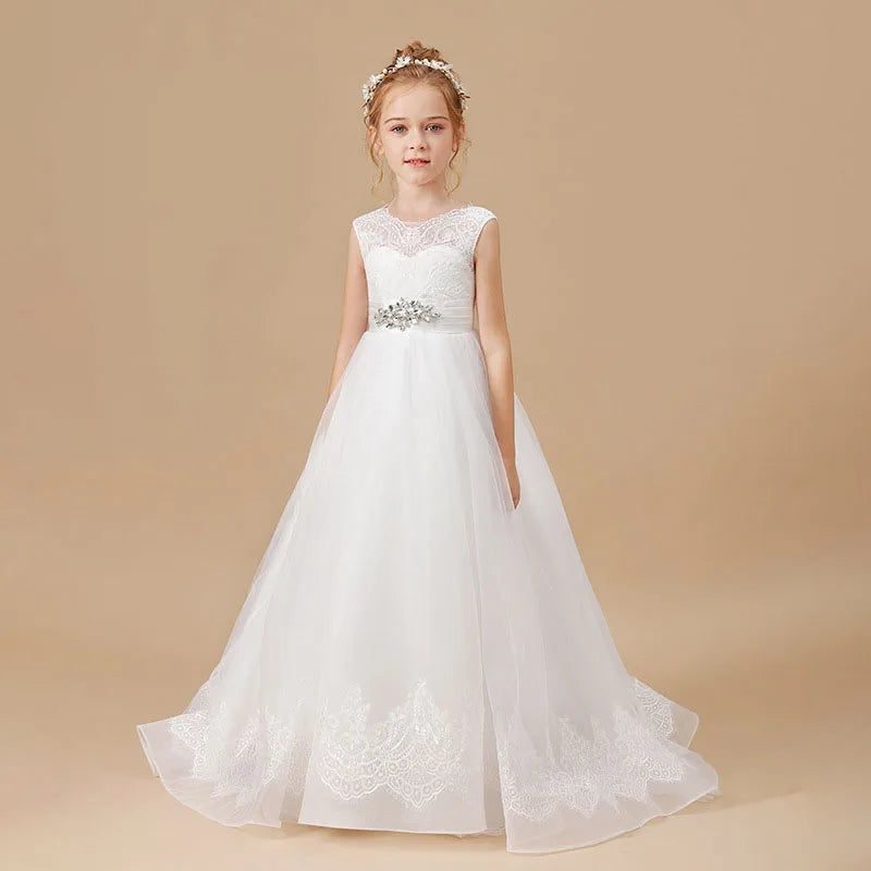 商品No.K00319(購入商品) 「ベビー・キッズ用プリンセスドレス - サテン&レースアップリケが華やかなドレス。結婚式・誕生日・パーティー・ファーストコミュニオンに最適」