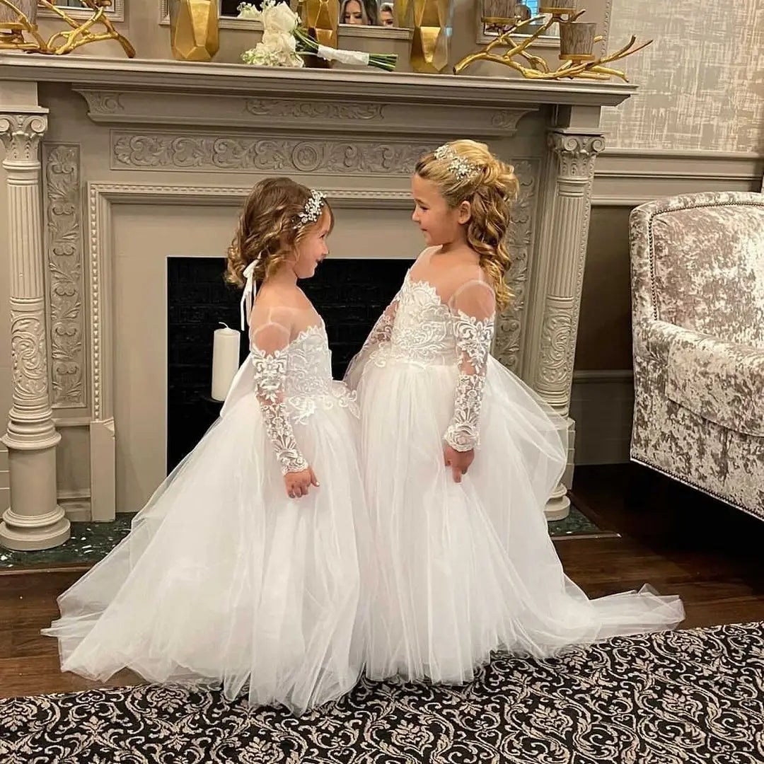 商品No.K00321(購入商品)「フラワーガールドレス - 結婚式やパーティーにぴったり!大きなリボンが可愛いレース&ロングチュールのエレガントドレス」