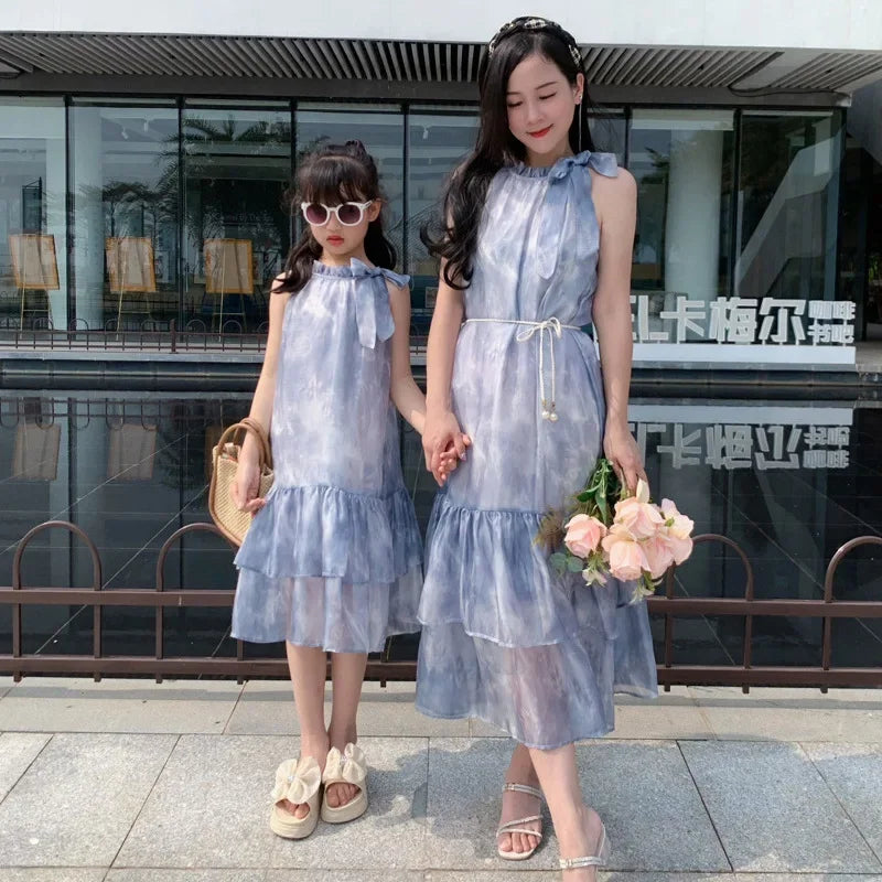 商品No.K0236【購入商品】ワンピース 親子( レディース キッズ) ペアルック ハワイ 結婚式 沖縄 グァム オーストラリア リゾートドレス 色:グレー サイズ:girl 90~150 ladies S~L