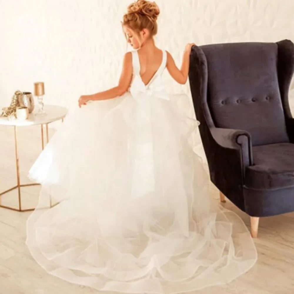 商品No.K00321(購入商品)「フラワーガールドレス - 結婚式やパーティーにぴったり!大きなリボンが可愛いレース&ロングチュールのエレガントドレス」