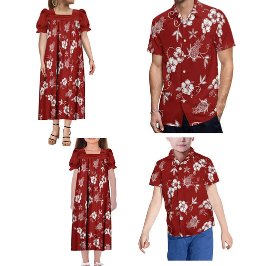 商品No.K0220【購入商品】アロハシャツ 家族(メンズ レディース キッズ) ペアルック ハワイ 結婚式 沖縄 グァム オーストラリア リゾートドレス 色: レッド サイズ:9XL(10L)まで
