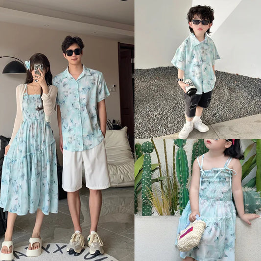 商品No.K0254【購入商品】アロハシャツ 家族(メンズ、レディース、キッズ) ペアルック 色:ブルー ハワイ 沖縄 グァム オーストラリア 結婚式