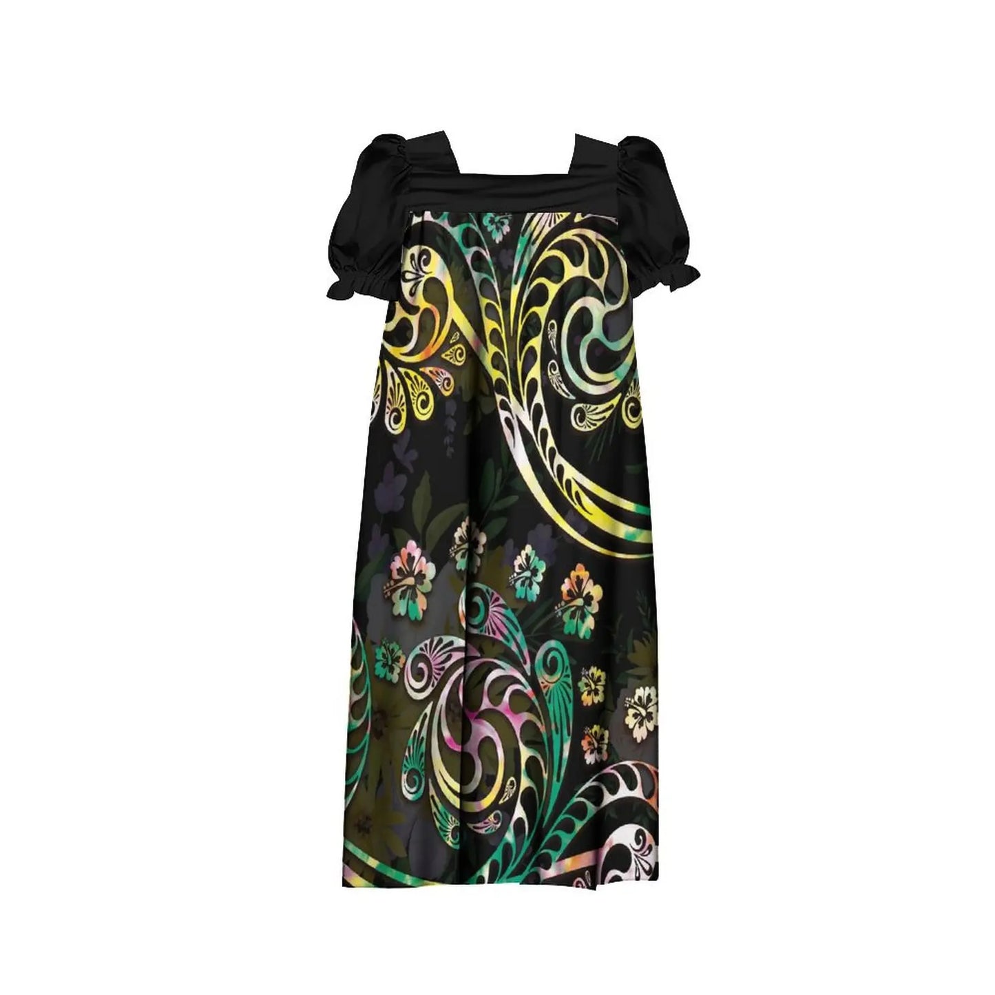 商品No.K0154【購入商品】アロハシャツ 家族(メンズ レディース キッズ) ペアルック ハワイ 結婚式 沖縄 グァム オーストラリア リゾートドレス 色: 黒マルチカラー サイズ:9XL(10L)まで