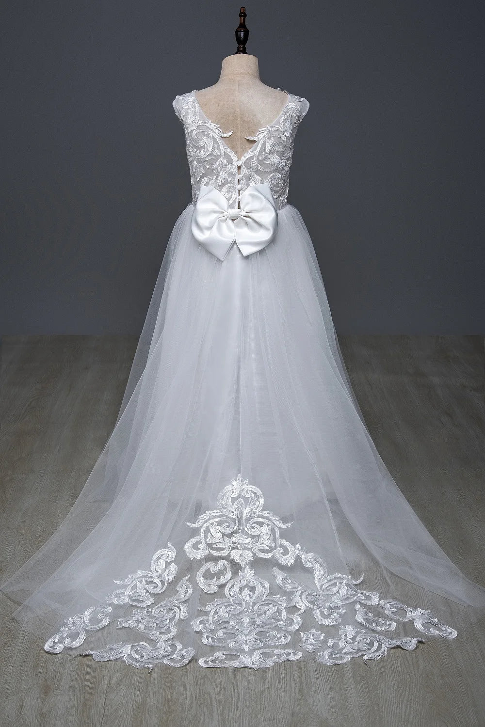 商品No.K00321(購入商品)「フラワーガールドレス - 結婚式やパーティーにぴったり!大きなリボンが可愛いレース&ロングチュールのエレガントドレス」