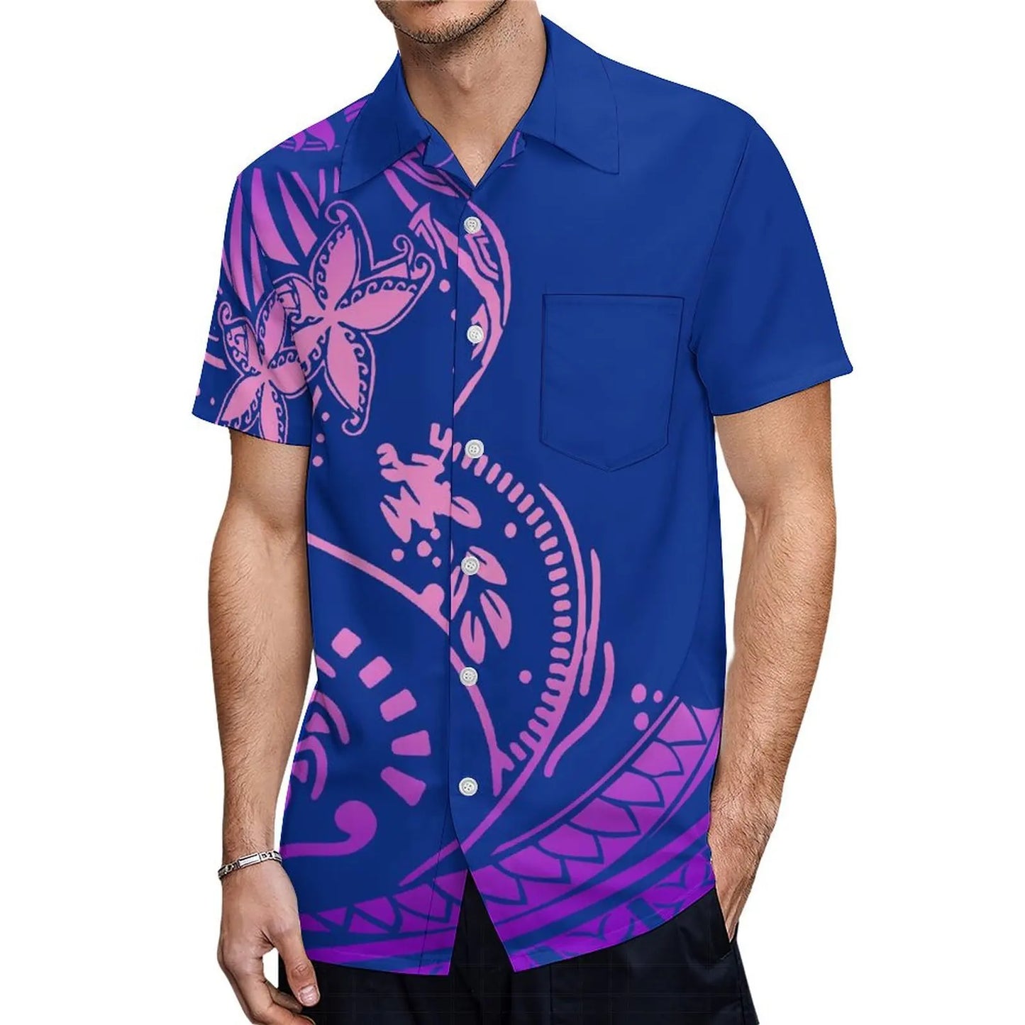 商品No.K0164【購入商品】アロハシャツ ワンピース(メンズ レディース ) ペアルック ハワイ 結婚式 沖縄 グァム オーストラリア リゾートドレス 色: ネイビー×パープル サイズ:9XL(10L)まで