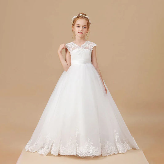 商品No.K00319(購入商品) 「ベビー・キッズ用プリンセスドレス - サテン&レースアップリケが華やかなドレス。結婚式・誕生日・パーティー・ファーストコミュニオンに最適」