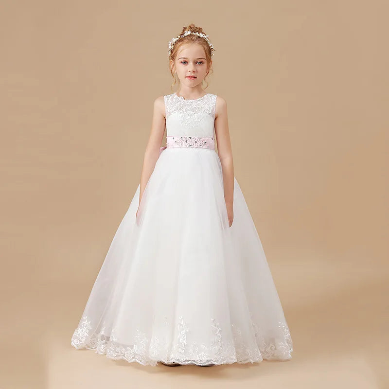 商品No.K00319(購入商品) 「ベビー・キッズ用プリンセスドレス - サテン&レースアップリケが華やかなドレス。結婚式・誕生日・パーティー・ファーストコミュニオンに最適」