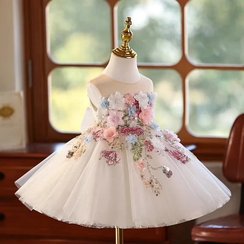 商品No.K00313(購入商品) 「光沢感が美しいプリンセスサテンのキッズ用フラワーガールドレス - 結婚式やファーストコミュニオン、誕生日・パーティー・ステージ衣装にもぴったり」