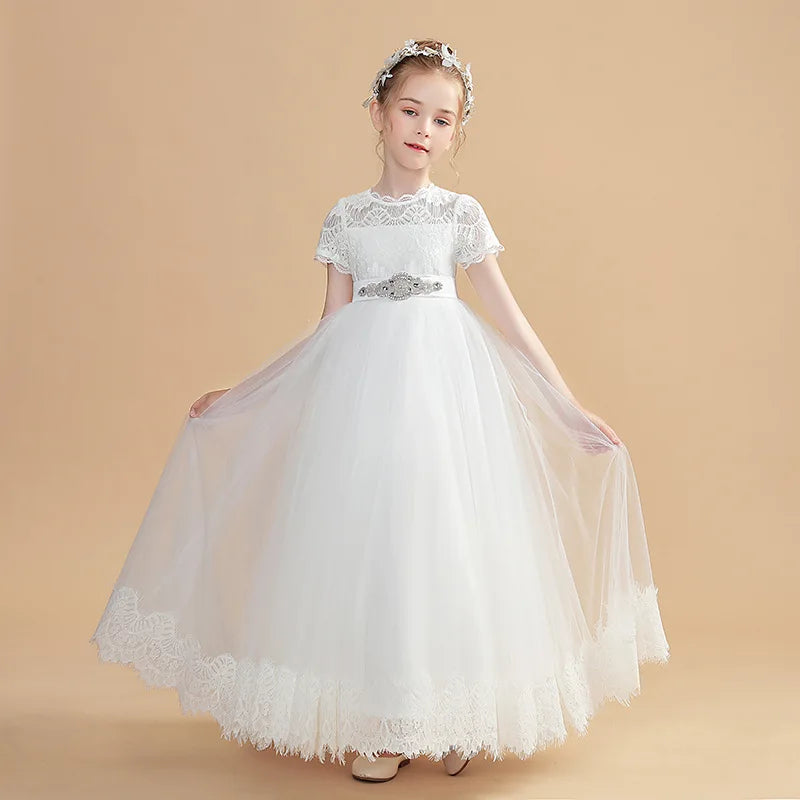 商品No.K00319(購入商品) 「ベビー・キッズ用プリンセスドレス - サテン&レースアップリケが華やかなドレス。結婚式・誕生日・パーティー・ファーストコミュニオンに最適」