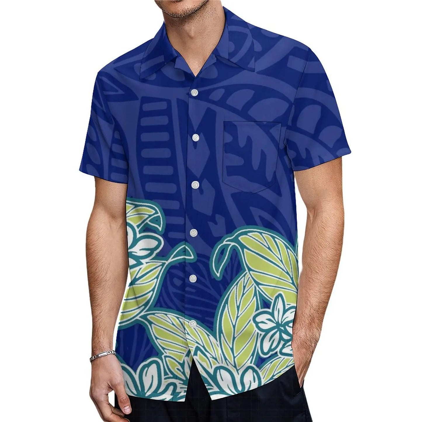 商品No.K0126【購入商品】アロハシャツ 家族(メンズ レディース キッズ) ペアルック ハワイ 結婚式 沖縄 グァム オーストラリア リゾートドレス 色: ブルー×葉模様 サイズ:9XL(10L)まで