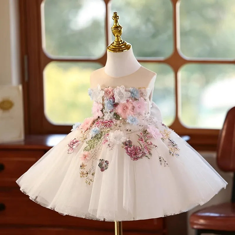 商品No.K00313(購入商品) 「光沢感が美しいプリンセスサテンのキッズ用フラワーガールドレス - 結婚式やファーストコミュニオン、誕生日・パーティー・ステージ衣装にもぴったり」