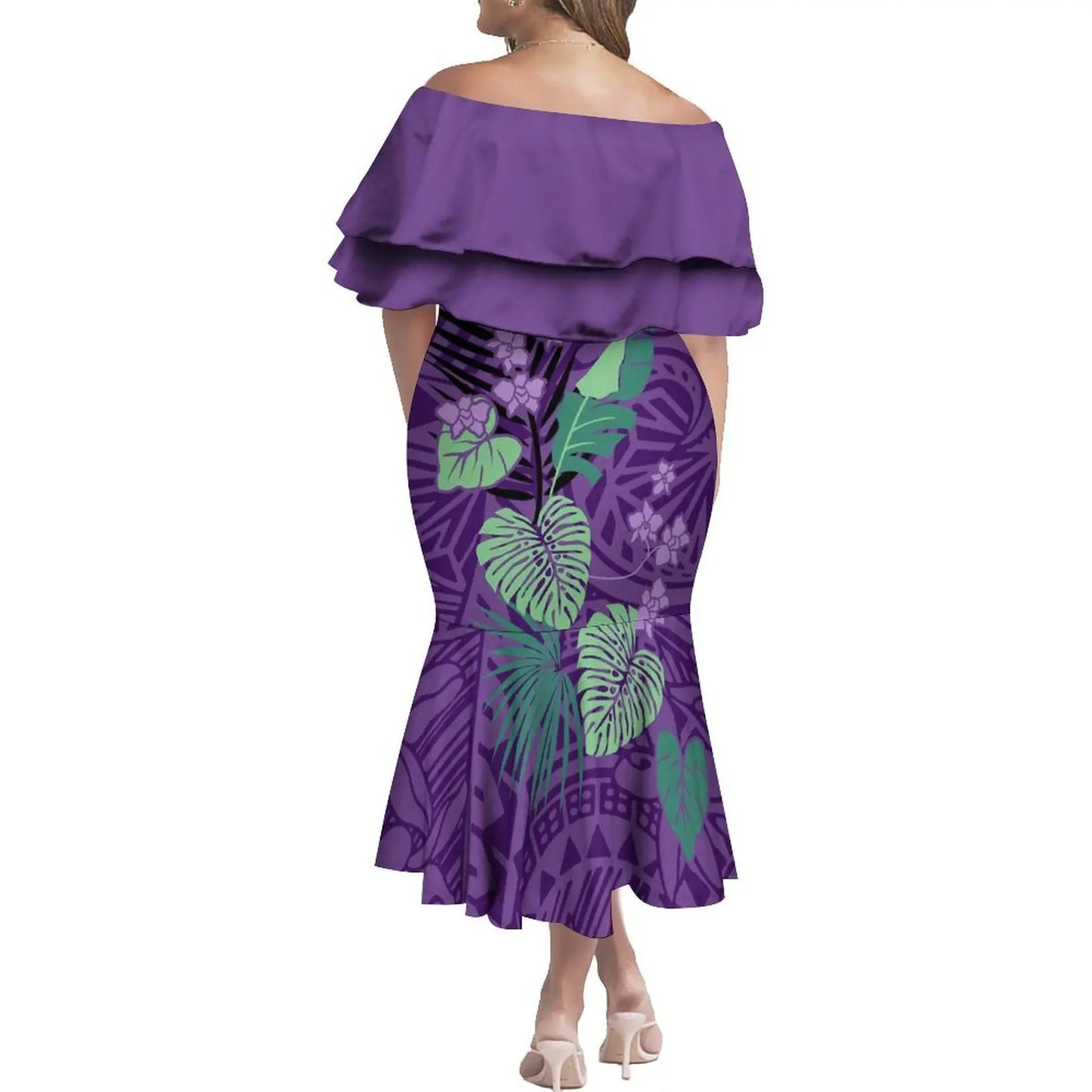 商品No.K0113【購入商品】アロハシャツ ワンピース(メンズ レディース) ペアルック ハワイ 結婚式 沖縄 グァム オーストラリア リゾートドレス 色: パープル×モンステラ  サイズ:  9XL(10L)まで