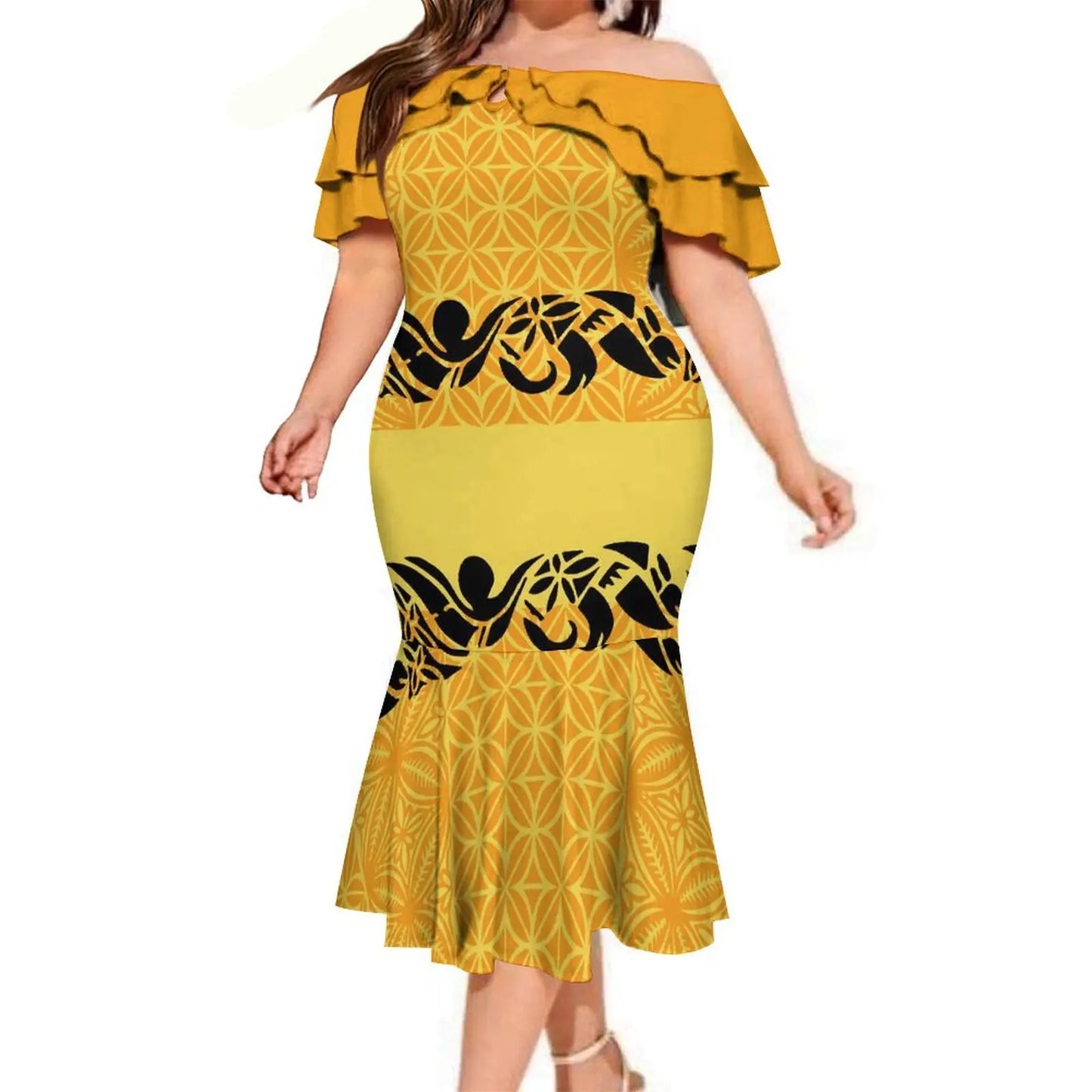 商品No.K0114【購入商品】アロハシャツ ワンピース(メンズ レディース) ペアルック ハワイ 結婚式 沖縄 グァム オーストラリア リゾートドレス 色: イエロー  サイズ:  9XL(10L)まで