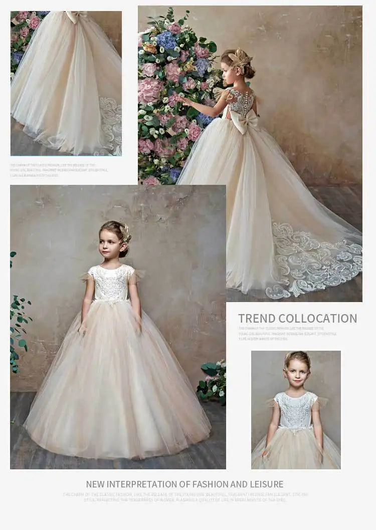 商品No.K00321(購入商品)「フラワーガールドレス - 結婚式やパーティーにぴったり!大きなリボンが可愛いレース&ロングチュールのエレガントドレス」