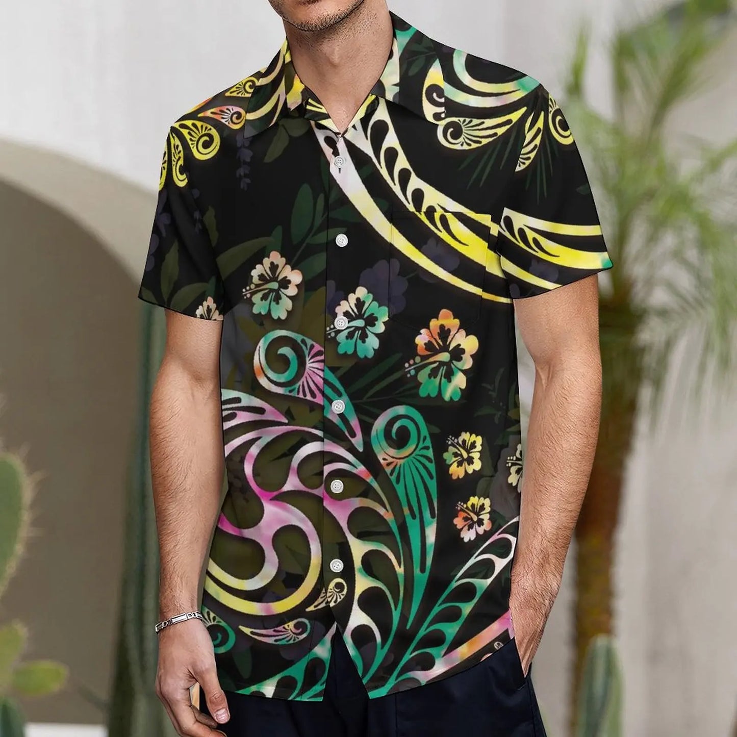 商品No.K0154【購入商品】アロハシャツ 家族(メンズ レディース キッズ) ペアルック ハワイ 結婚式 沖縄 グァム オーストラリア リゾートドレス 色: 黒マルチカラー サイズ:9XL(10L)まで