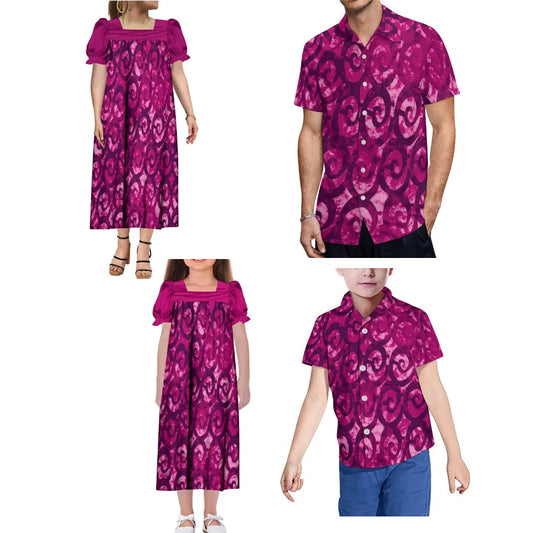 商品No.K0222【購入商品】アロハシャツ 家族(メンズ レディース キッズ) ペアルック ハワイ 結婚式 沖縄 グァム オーストラリア リゾートドレス 色: パープルサイズ:9XL(10L)まで