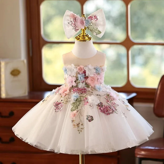商品No.K00313(購入商品) 「光沢感が美しいプリンセスサテンのキッズ用フラワーガールドレス - 結婚式やファーストコミュニオン、誕生日・パーティー・ステージ衣装にもぴったり」