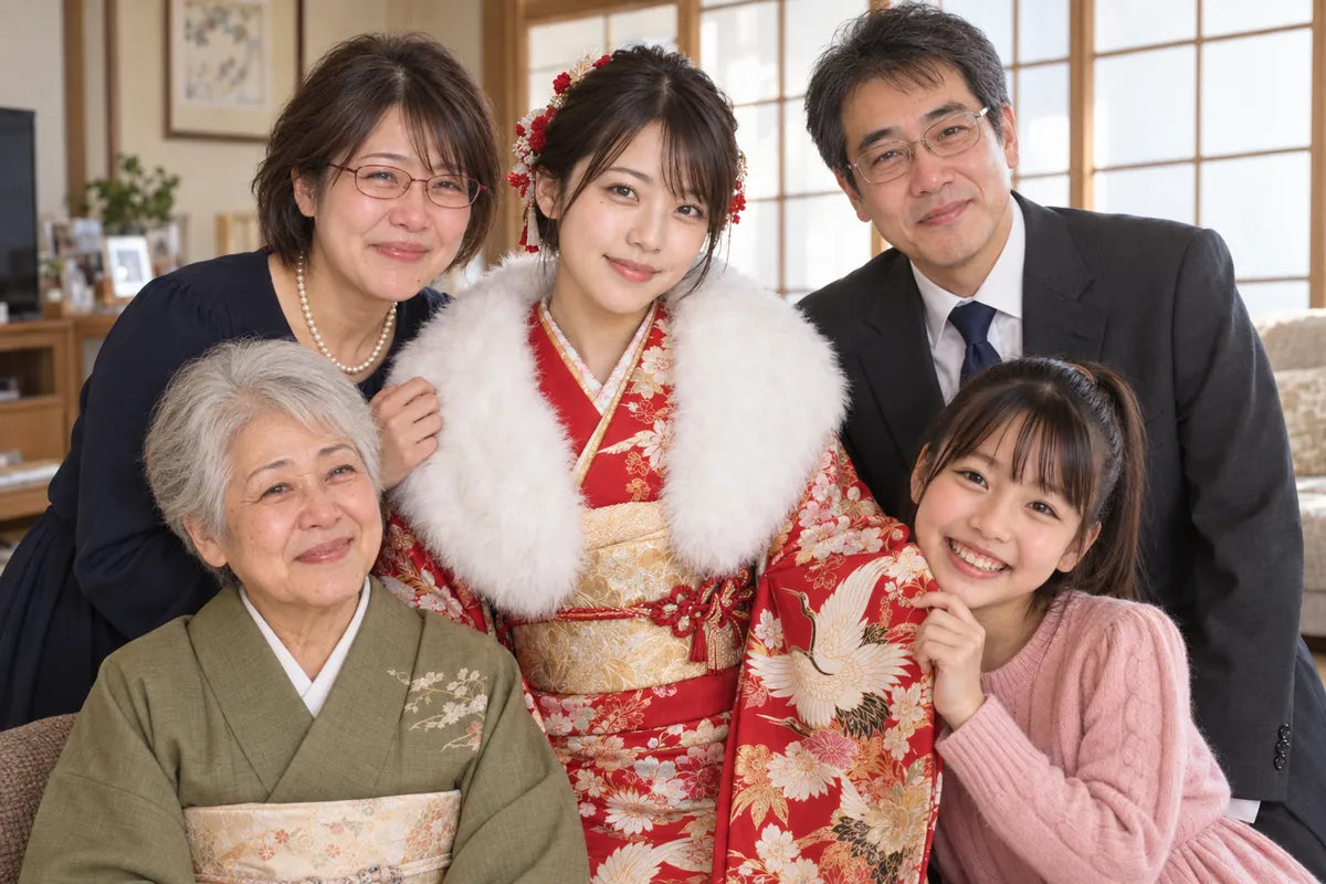 成人式の朝の家族写真（見本）