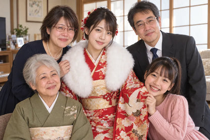 成人式の朝の家族写真（見本）