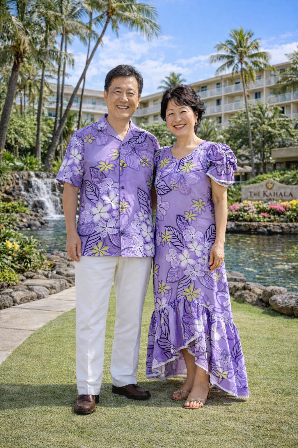 沖縄の結婚式に招待されたので、レンタル衣装を借りた。思い出にのこ残る写真が残せた。Btype-パープル。
