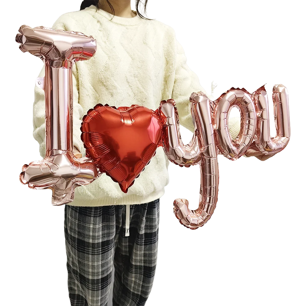 商品No.K00312(購入商品) 【結婚式・フォトウェディング・記念撮影に】I LOVE YOU ハート型バルーン｜赤いフィルム風船セット｜バレンタイン・記念日・ブライダル演出に最適