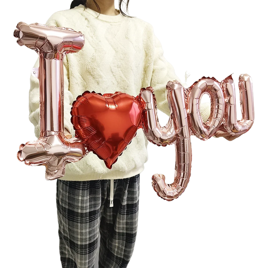 商品No.K00312(購入商品) 【結婚式・フォトウェディング・記念撮影に】I LOVE YOU ハート型バルーン｜赤いフィルム風船セット｜バレンタイン・記念日・ブライダル演出に最適