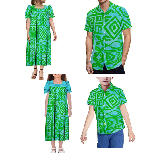 商品No.K0223【購入商品】アロハシャツ 家族(メンズ レディース キッズ) ペアルック ハワイ 結婚式 沖縄 グァム オーストラリア リゾートドレス 色: グリーン サイズ:9XL(10L)まで
