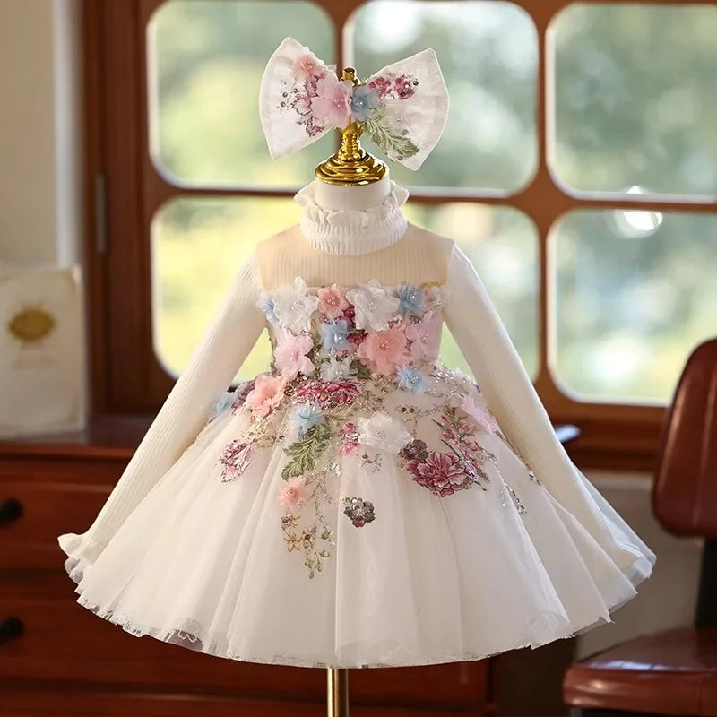 商品No.K00313(購入商品) 「光沢感が美しいプリンセスサテンのキッズ用フラワーガールドレス － 結婚式やファーストコミュニオン、誕生日・パーティー・ステージ衣装にもぴったり」