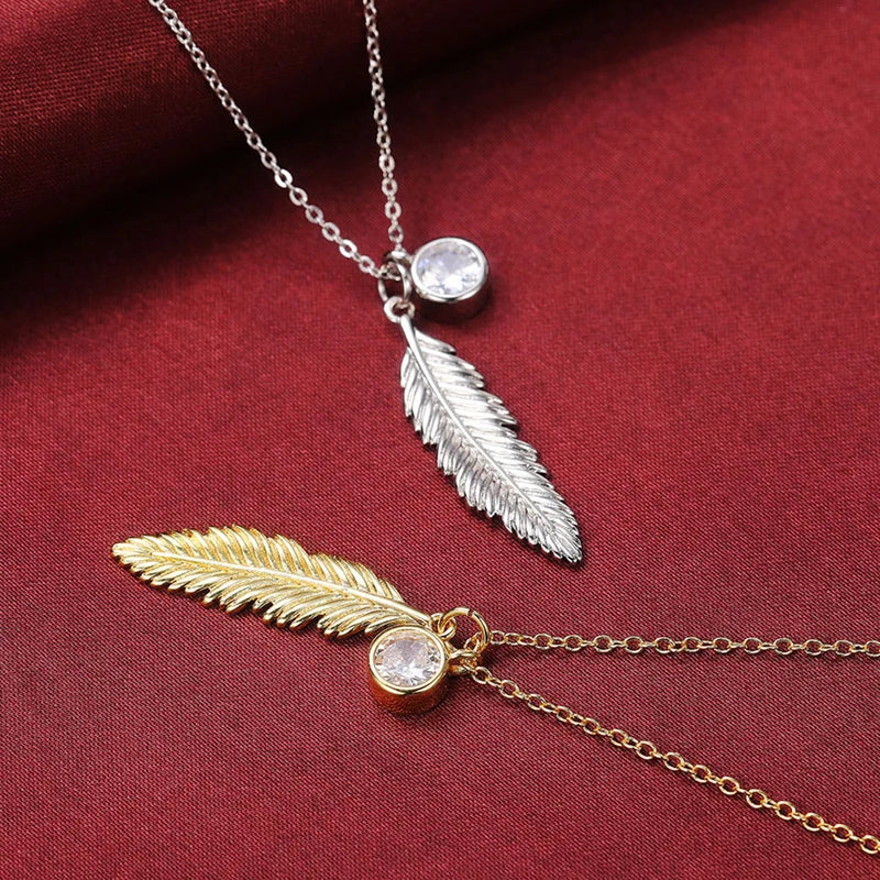 925スターリングシルバーペンダントネックレス,フェザー,クリスタル,14k,金メッキ ハワイ 沖縄 結婚式 アロハシャツ かりゆしウェア