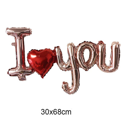 商品No.K00312(購入商品) 【結婚式・フォトウェディング・記念撮影に】I LOVE YOU ハート型バルーン｜赤いフィルム風船セット｜バレンタイン・記念日・ブライダル演出に最適
