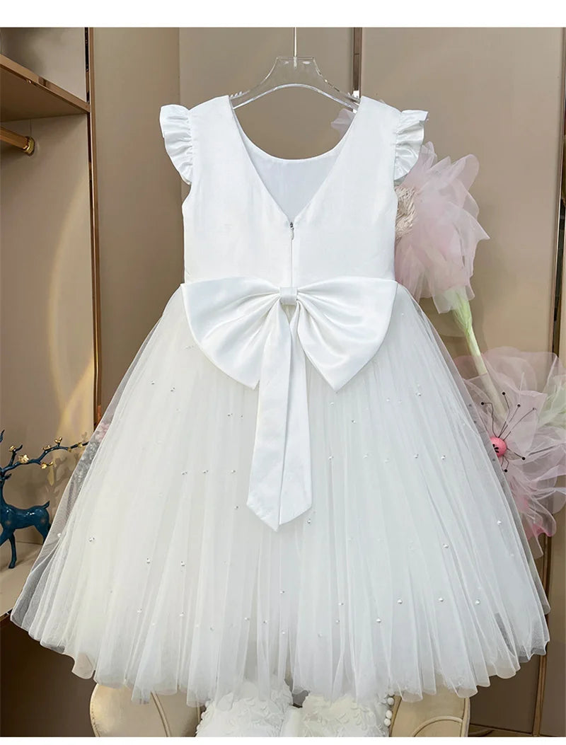 商品No.K00324(購入商品)プリンセスチュールのAライン フラワーガールドレス － 結婚式にぴったり！ファーストコミュニオン、誕生日、パーティー、やページェントにも最適