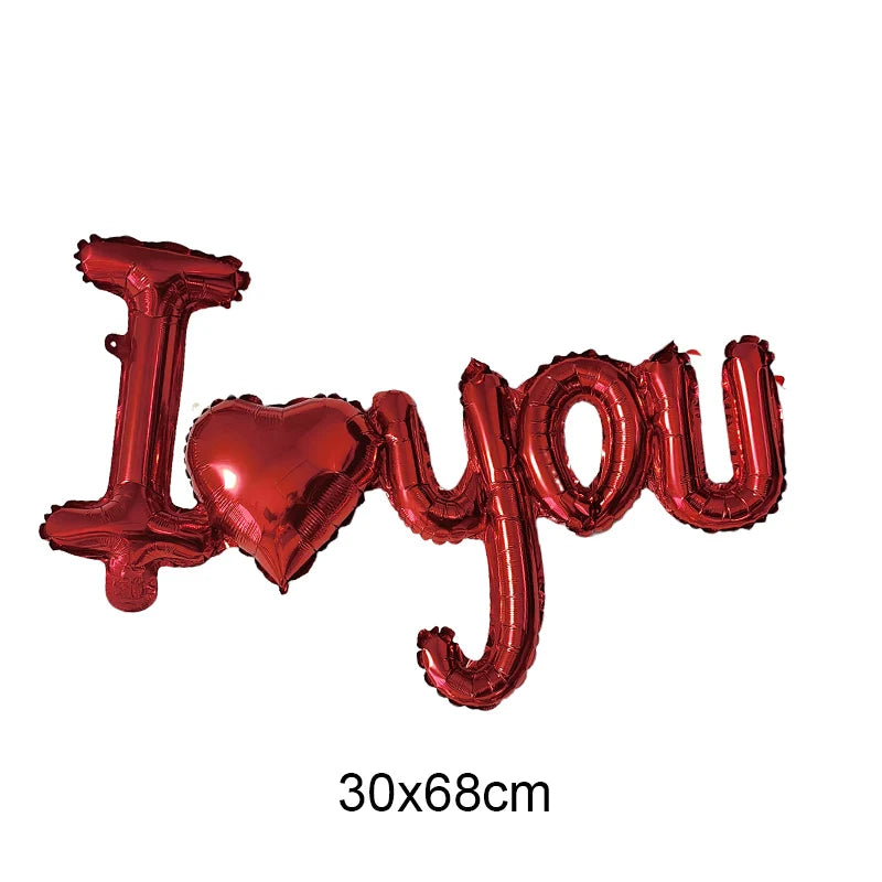 商品No.K00312(購入商品) 【結婚式・フォトウェディング・記念撮影に】I LOVE YOU ハート型バルーン｜赤いフィルム風船セット｜バレンタイン・記念日・ブライダル演出に最適