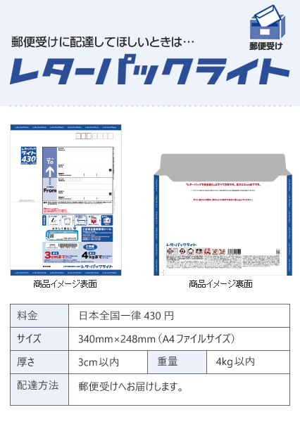 返送用封筒：目安アロハシャツが1-2着（レターパックライト）